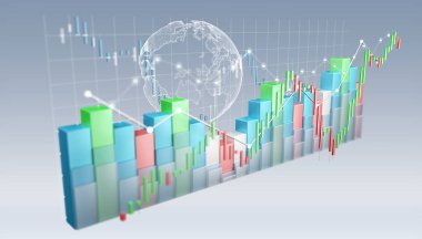 Menkul Kıymetler Borsası istatistikler ve grafikler dijital 3d render