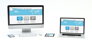 Modern bilgisayar dizüstü cep telefonu ve tablet 3d render