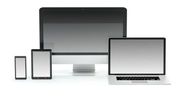 Modern bilgisayar dizüstü cep telefonu ve tablet 3d render