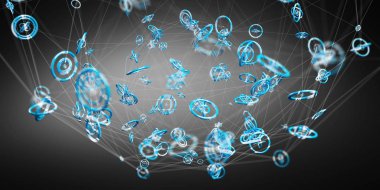 Ağ Bağlantısı arabirimi 3d render uçan