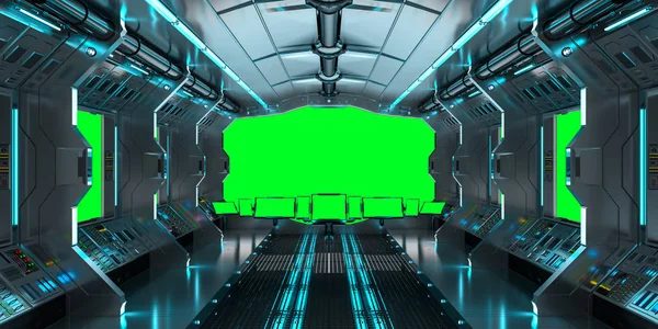 Uzay gemisi iç yeşil Windows 3B oluşturmayı Manzaralı — Stok fotoğraf