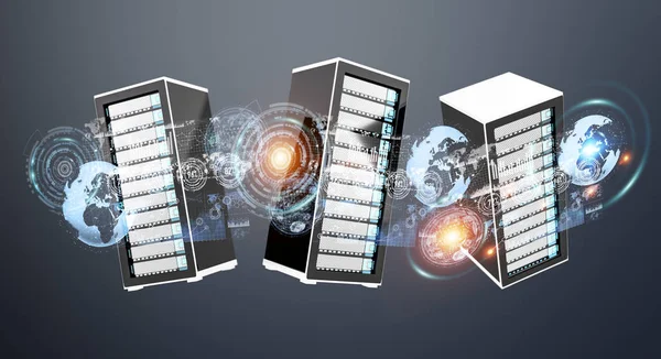 Serverraum Rechenzentrum miteinander verbunden 3D-Rendering — Stockfoto