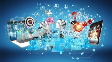 Aygıtlar ve iş nesneleri 3d render birbirine bağlı