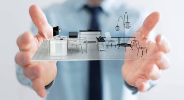 İşadamı holding beyaz 3d render daire