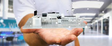 İşadamı holding beyaz 3d render daire