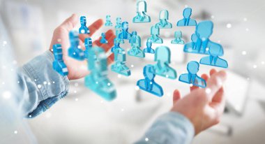 3D rendering grup mavi insan tutan işadamı 