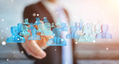 3D rendering grup mavi insan tutan işadamı 