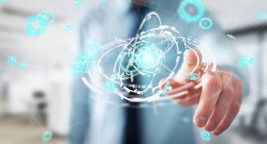 Uçan ağ bağlantısı arabirimi 3d renderi kullanarak iş adamı