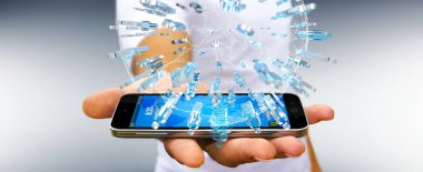 3D rendering grup insan pla çevreleyen tutan işadamı