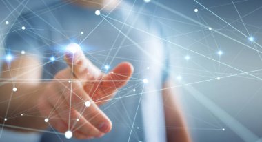 İşadamı 3d render tarafından dokundu ağ uçan nokta