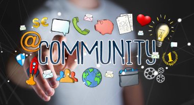 Çizilmiş topluluk sunum kullanarak iş adamı