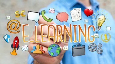 E-öğrenme sunu çizilmiş çizim işadamı