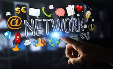 İşadamı modern el yazması ağ metin kullanma