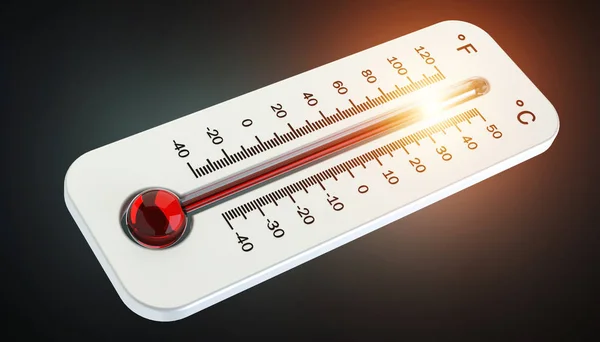 Termómetro con aumento de temperatura roja 3D renderizado —  Fotos de Stock