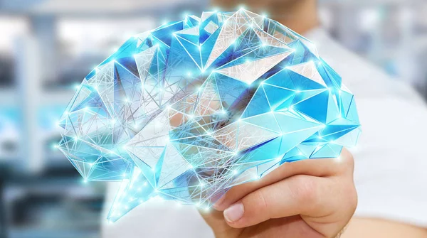 Бізнесмен малює цифровий рентгенівський людський мозок в руці 3D ren — стокове фото