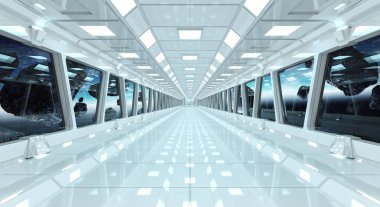 Uzay gemisi koridor gezegendeki manzaralı Earth 3d işleme el