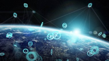 Gezegen üzerinde küresel ağ ve veri değişim Earth 3d parçalamak