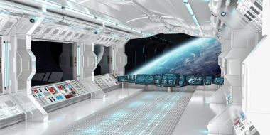Uzay gemisi iç dünyanın manzaralı Earth 3d işleme el