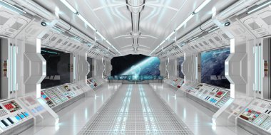 Uzay gemisi iç dünyanın manzaralı Earth 3d işleme el