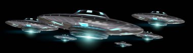 Siyah arka planda 3d render Vintage Ufo izole