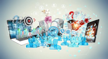 Aygıtlar ve iş nesneleri 3d render birbirine bağlı