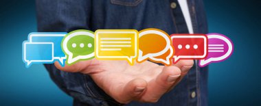 Renkli düz konuşma simgeler 3d rendering kullanarak iş adamı