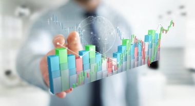 Dijital 3d render Menkul Kıymetler Borsası istatistikleri ve c kullanarak iş adamı