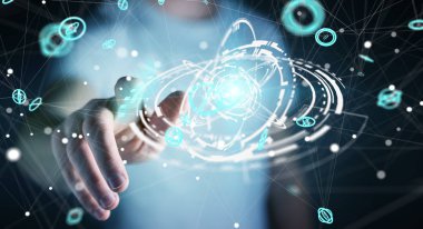 Uçan ağ bağlantısı arabirimi 3d renderi kullanarak iş adamı