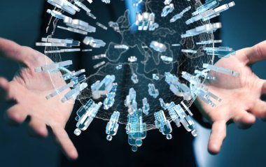 3D rendering grup insan pla çevreleyen tutan işadamı