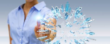 3D rendering grup insan pla çevreleyen tutan işadamı