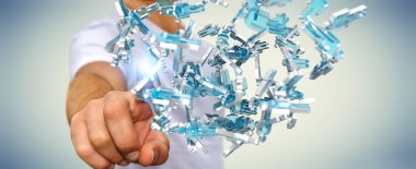 3D rendering grup mavi insan tutan işadamı 