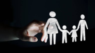 Aile arabirimi 3d render elinde tutan işadamı