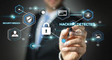 Bir siber saldırı 3d render engellemek için antivirus istimal iş adamı