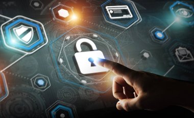 Bir siber saldırı 3d render engellemek için antivirus istimal iş adamı