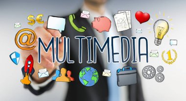 Multimedya teknolojisinin çizilmiş presentatio çizim işadamı