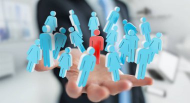 3D rendering grup insan elinde tutan işadamı