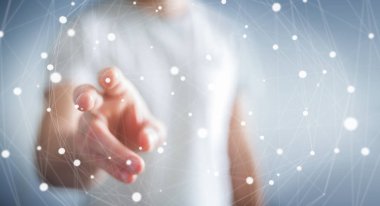 Kayan nokta ağ 3d render dokunmadan işadamı