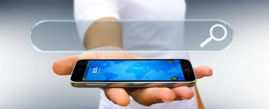 Dokunsal web adres çubuğuna 3d renderi kullanarak internette sörf adam