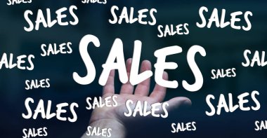 Satış kutsal kişilerin resmi onun el 3d render tutan işadamı