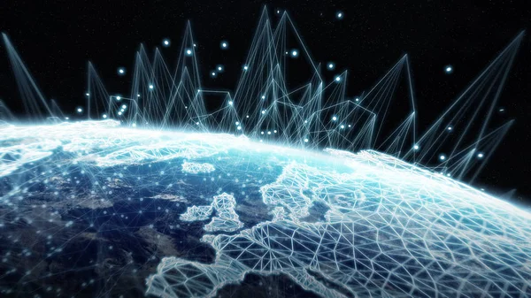 Réseau mondial et échanges de données sur la planète Terre Tendance 3D — Photo