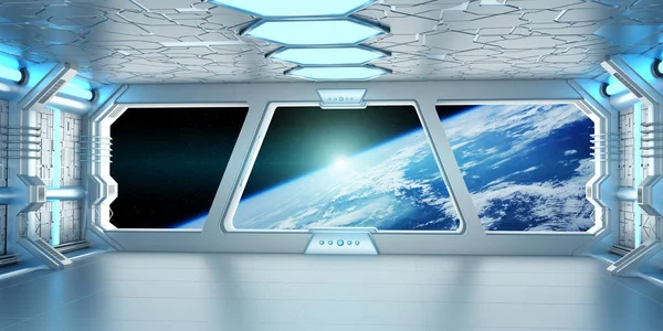 Uzay gemisi iç dünyanın manzaralı Earth 3d işleme el