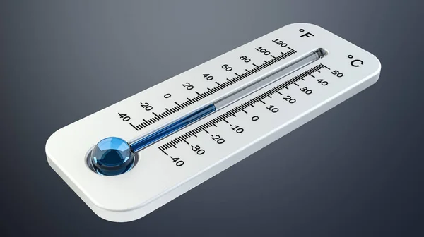 3D render cold white thermometer indicating low temperature — Stock Photo, Image