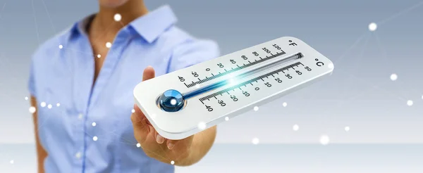 Donna d'affari controlla la caduta di temperatura rendering 3D — Foto Stock