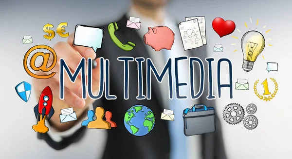 Multimedya teknolojisinin çizilmiş presentatio çizim işadamı