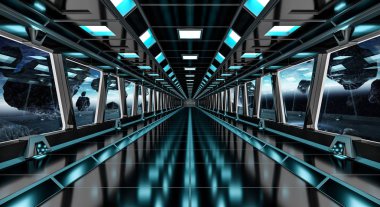 Uzay gemisi koridor uzak sistem 3d render Manzaralı