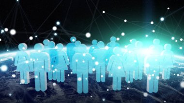 3D rendering grup simgeleri insan gezegeni çevreleyen