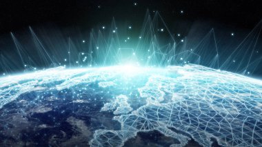 Gezegen üzerinde küresel ağ ve veri değişim Earth 3d parçalamak