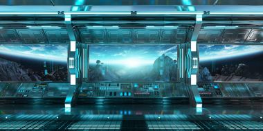 Uzay gemisi iç dünyanın manzaralı Earth 3d işleme el