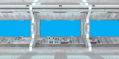 Uzay gemisi iç Oda mavi Windows 3B oluşturma