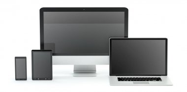 Modern bilgisayar dizüstü cep telefonu ve tablet 3d render